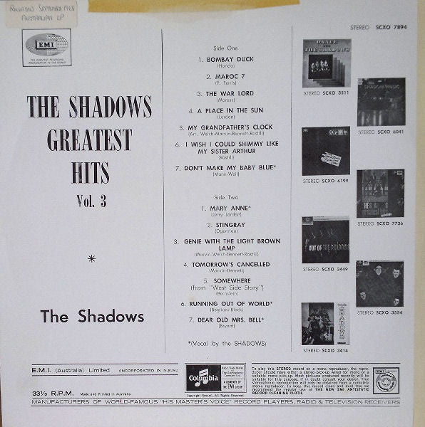 The Shadows – The Shadows Greatest Hits Vol. 3 (VG+/VG+) – LP, AU - Image 2