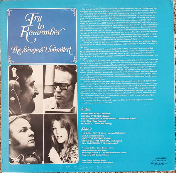 The Singers Unlimited – Try To Remember (VG/VG) – LP, US 1972 - Image 2