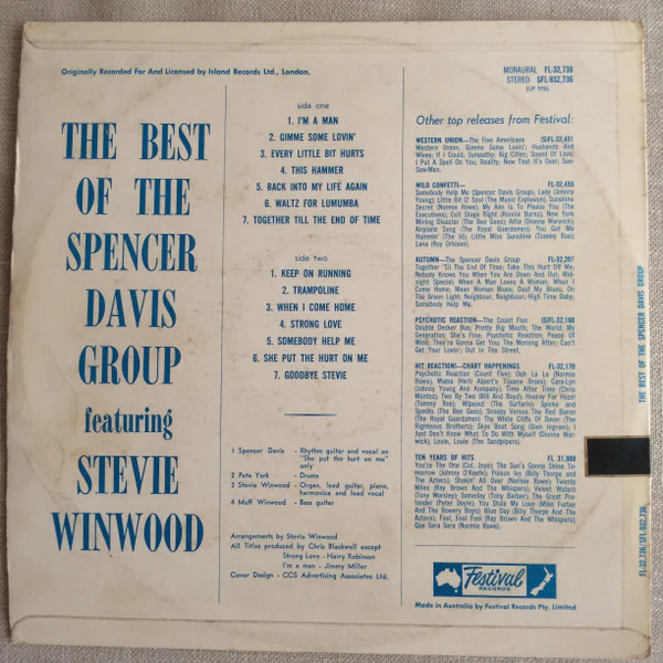 The Spencer Davis Group – The Best Of The Spencer Davis Group, Featuring Stevie Winwood (VG/VG+) – LP, AU 1967 - Image 2