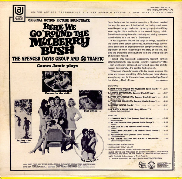 The Spencer Davis Group, Traffic – Here We Go 'Round The Mulberry Bush (Original Motion Picture Soundtrack) (VG+/VG+) – LP, US 1968 - Image 2