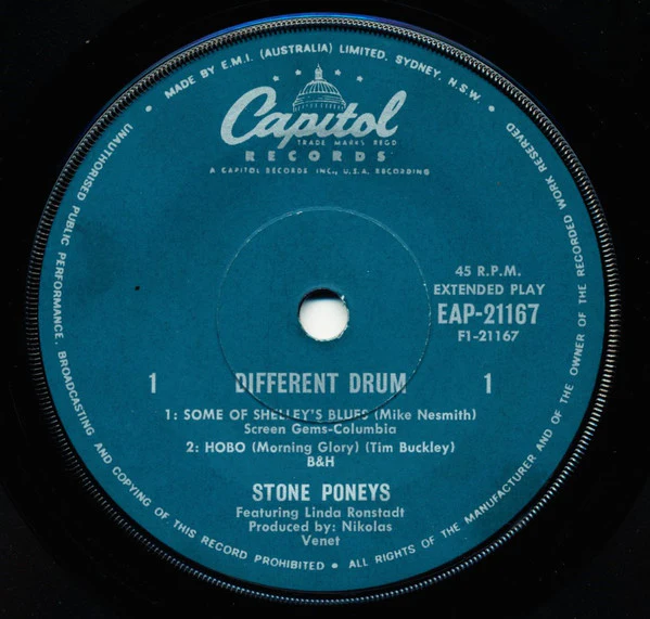 The Stone Poneys, Linda Ronstadt – Different Drum (VG+/VG+) – 7", AU - Image 3