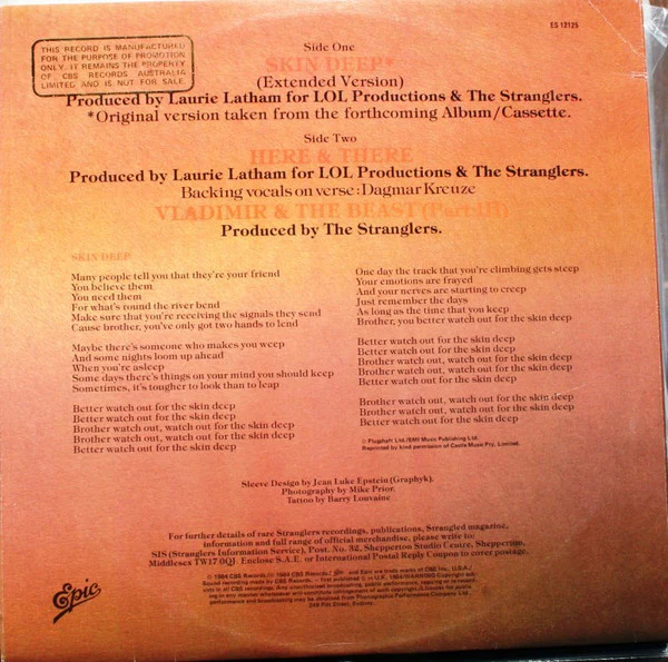 The Stranglers – Skin Deep (VG+/VG+) – 12", AU 1984 - Image 2