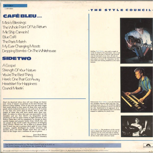 The Style Council – Café Bleu (VG+/VG+) – LP, NZ 1984 - Image 2