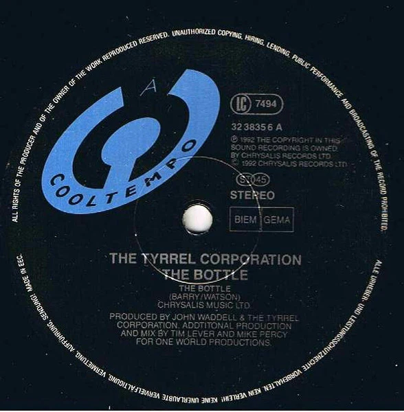 The Tyrrel Corporation – The Bottle (VG/VG+) – 12", EU 1992 - Image 2