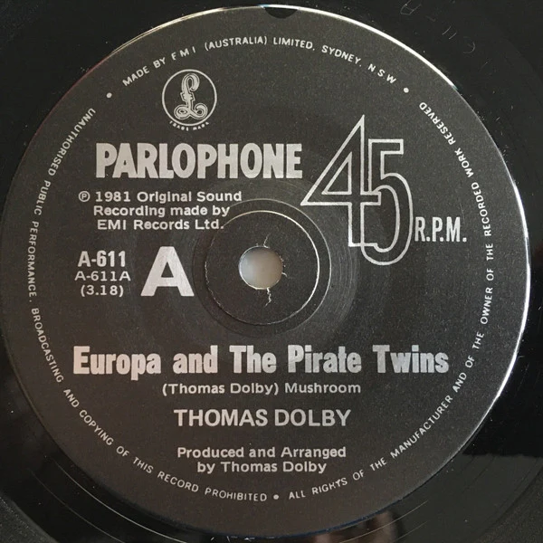 Thomas Dolby – Europa And The Pirate Twins (E/Generic) – 7", AU 1981