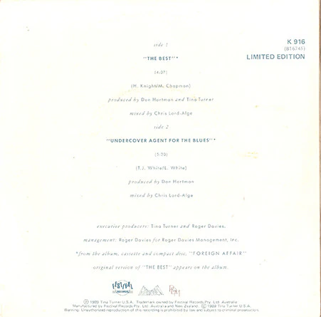 Tina Turner – The Best (VG/VG+) – 7", AU 1989 - Image 2