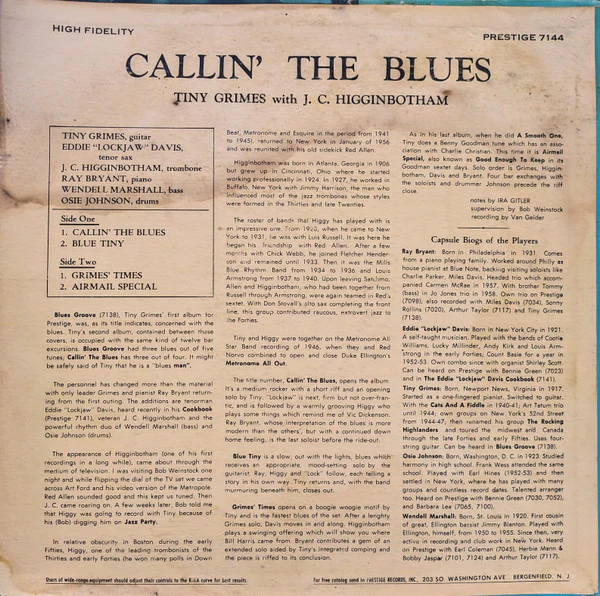 Tiny Grimes, J.C. Higginbotham – Callin' The Blues (F/G+) – LP, US 1958 - Image 2