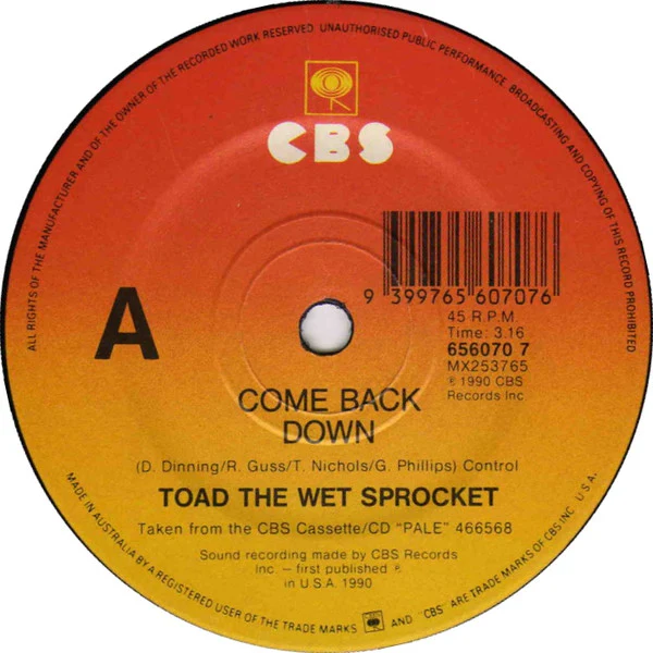 Toad The Wet Sprocket – Come Back Down (VG+/Generic) – 7", AU 1990