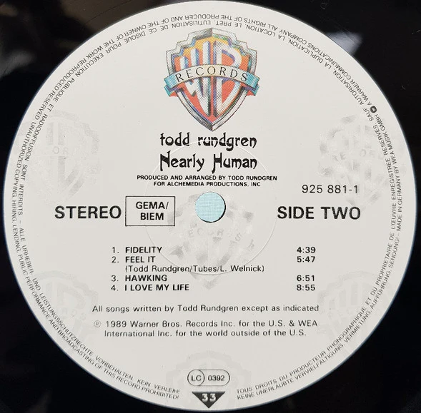 Todd Rundgren – Nearly Human (VG+/VG+) – LP, EU 1989 - Image 4