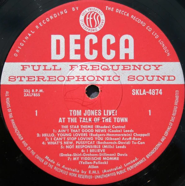 Tom Jones – Tom Jones Live! At The Talk Of The Town (VG/VG+) – LP, AU 1969 - Image 3