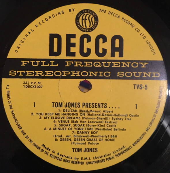 Tom Jones – Tom Jones Presents... (VG/VG+) – LP, AU 1971 - Image 3