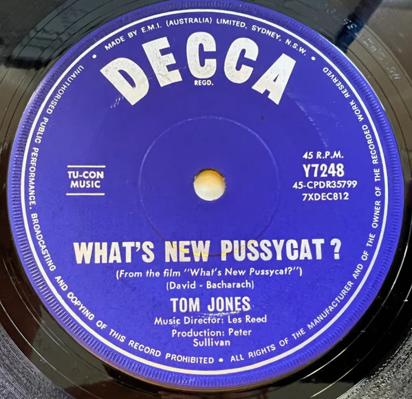 Tom Jones – What's New Pussycat? / The Rose (VG/Generic) – 7", AU 1965