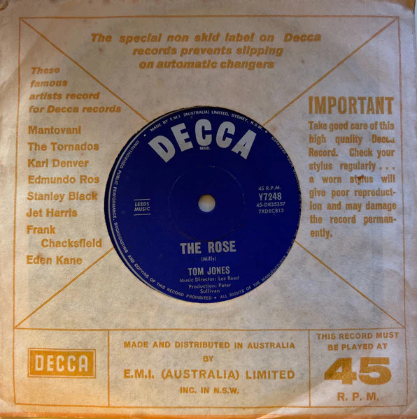 Tom Jones – What's New Pussycat? / The Rose (VG/Generic) – 7", AU 1965 - Image 4
