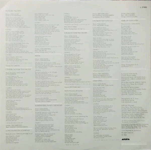 Tom Snow – Hungry Nights (E/VG+) – LP, AU 1982 - Image 2