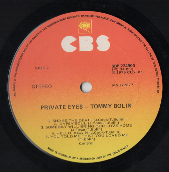 Tommy Bolin – Private Eyes (VG+/VG) – LP, AU 1976 - Image 6