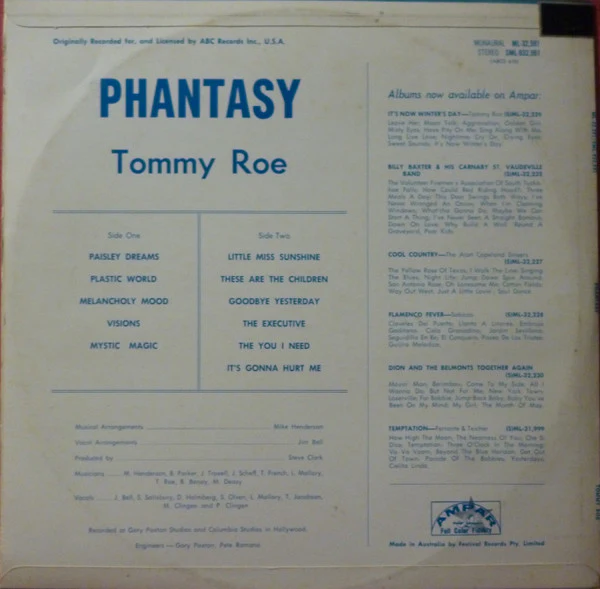 Tommy Roe – Phantasy (VG/VG+) – LP, AU 1967 - Image 2
