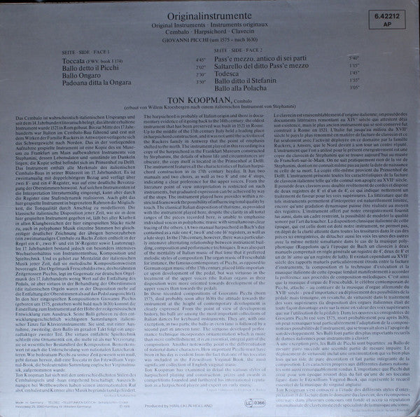 Ton Koopman – Cembalo • Harpsichord (E/E) – LP, DE 1976 - Image 2