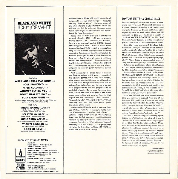 Tony Joe White – Black And White (VG/VG) – LP, US 1971 - Image 2