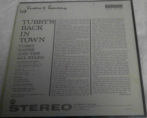Tubby Hayes And The All Stars – Tubby's Back In Town! (VG/VG+) – LP, US 1963 - Image 2