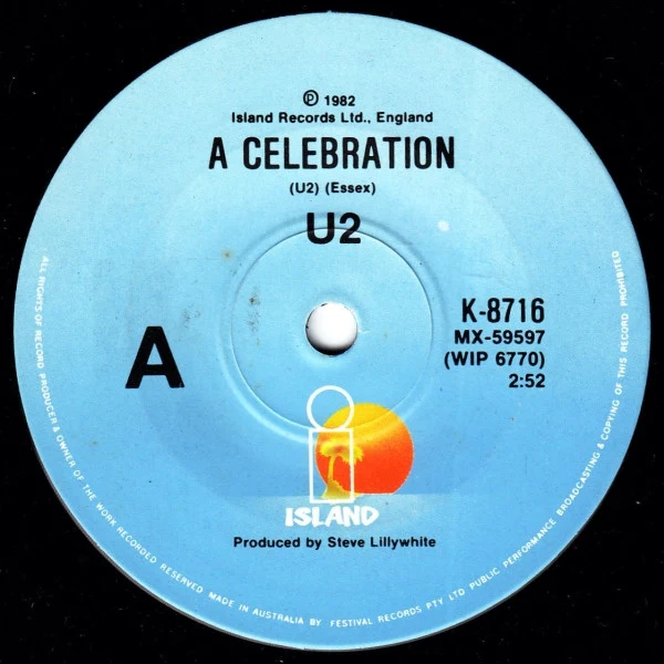 U2 – A Celebration (VG+/Generic) – 7", AU 1982