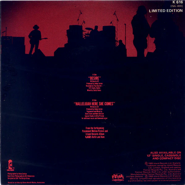 U2 – Desire (VG+/VG+) – 7", AU 1988 - Image 2