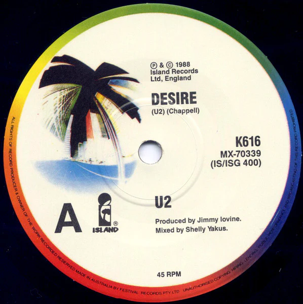 U2 – Desire (VG+/VG+) – 7", AU 1988 - Image 3