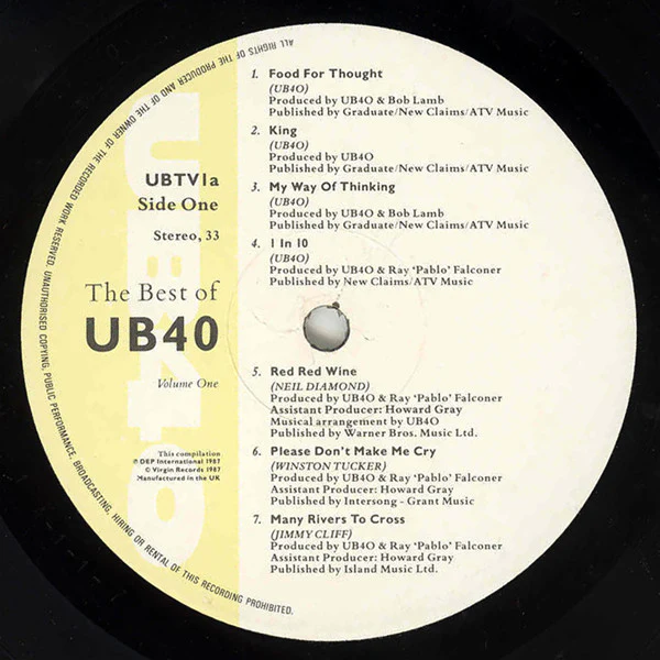 UB40 – The Best Of UB40 (Volume One) (VG/VG+) – LP, UK 1987 - Image 3