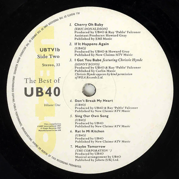 UB40 – The Best Of UB40 (Volume One) (VG/VG+) – LP, UK 1987 - Image 4