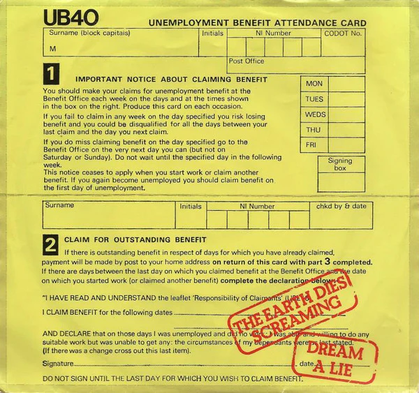 UB40 – The Earth Dies Screaming / Dream A Lie (VG+/VG+) – 7", AU 1980