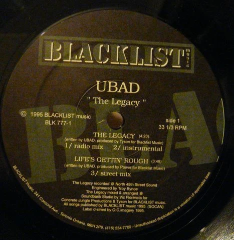 UBAD – The Legacy (VG+/Generic) – 12", CA 1995
