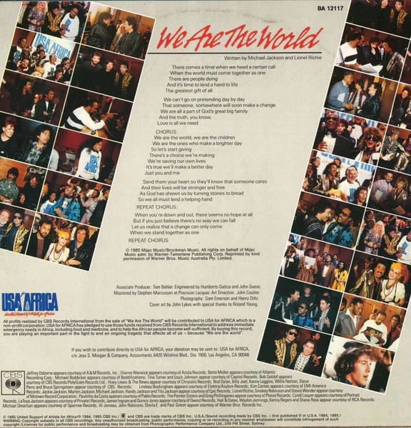 USA For Africa – We Are The World (VG+/VG+) – 12", AU 1985 - Image 2