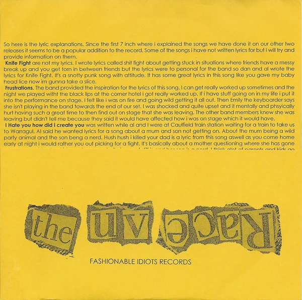 UV Race – I Hate You (VG+/VG+) – 7", US 2010 - Image 2