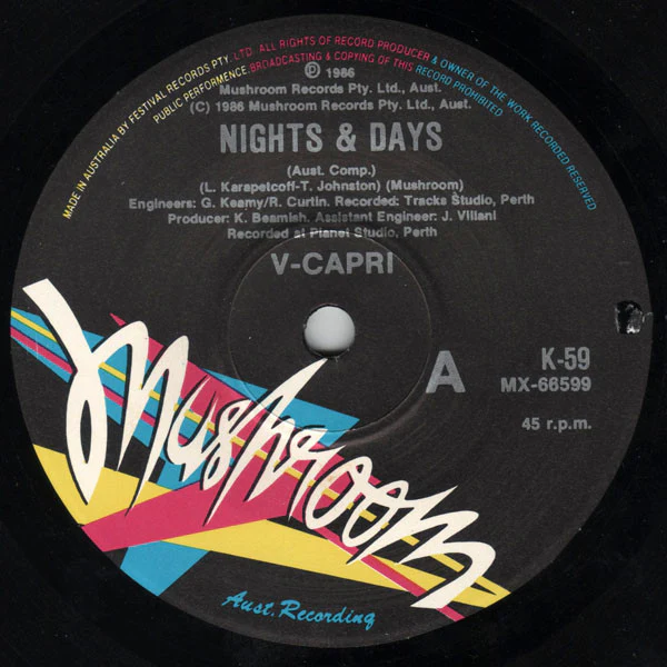 V Capri – Nights And Days (E/VG+) – 7", AU 1986 - Image 3