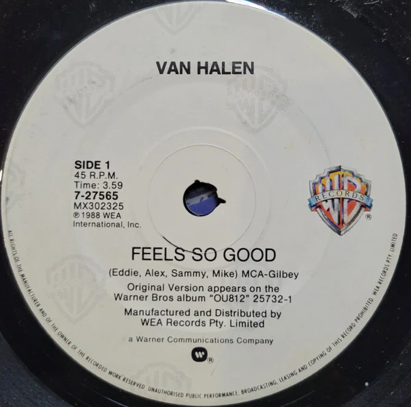 Van Halen – Feels So Good (E/Generic) – 7", AU 1989