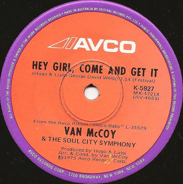Van McCoy & The Soul City Symphony – The Hustle (VG+/Generic) – 7", AU 1975 - Image 2
