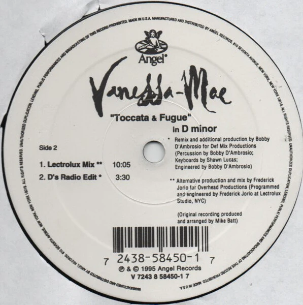 Vanessa-Mae – Toccata & Fugue In D Minor (VG+/Generic) – 12", US 1995 - Image 3