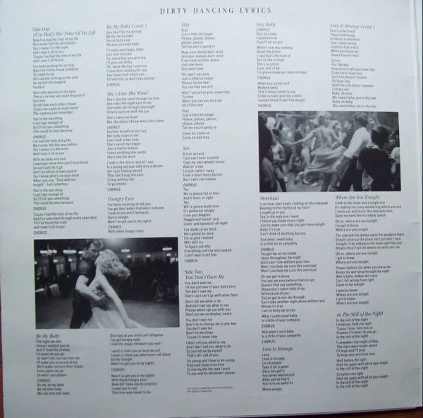 Various – Dirty Dancing (Original Soundtrack) (VG+/VG+) – LP, AU 1987 - Image 3