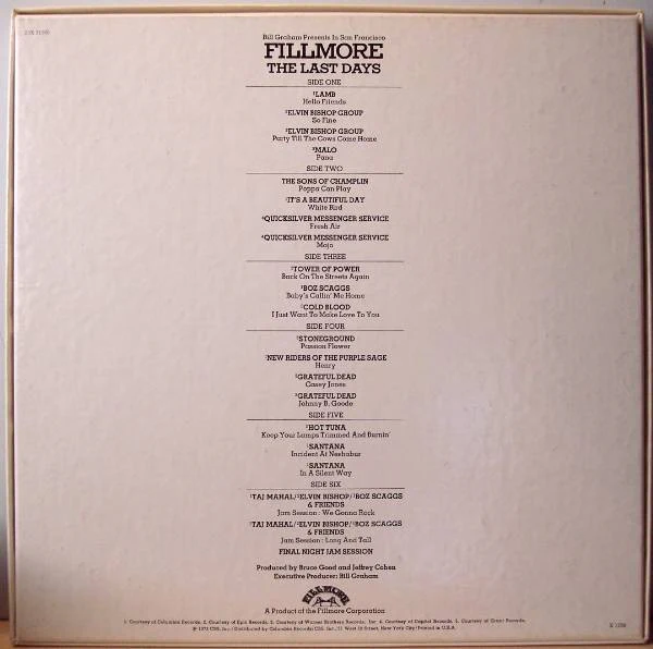 Various – Fillmore - The Last Days (E/VG+) – 3xLP, US 1972 - Image 2