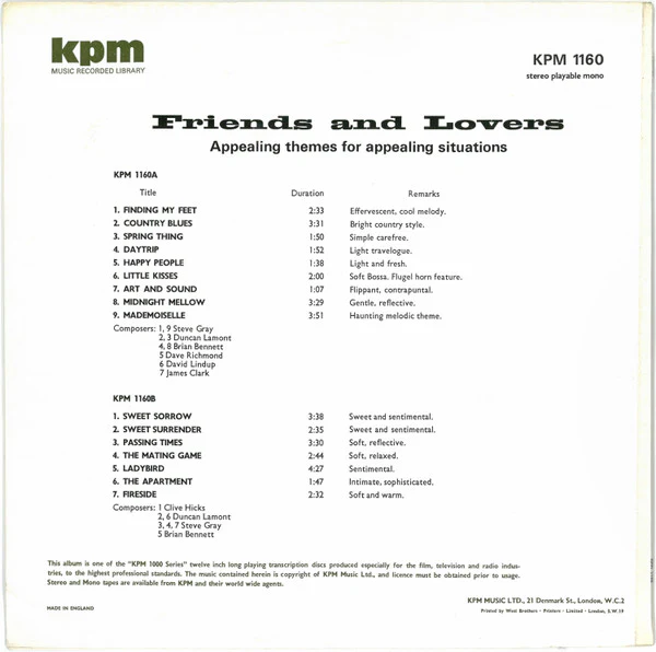 Various – Friends And Lovers (VG+/VG+) – LP, UK 1975 - Image 2