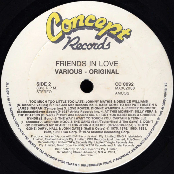 Various – Friends in Love (VG+/VG+) – LP, AU 1988 - Image 4