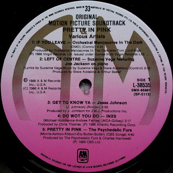 Various – Pretty In Pink (Original Motion Picture Soundtrack) (VG+/VG+) – LP, AU 1986 - Image 3