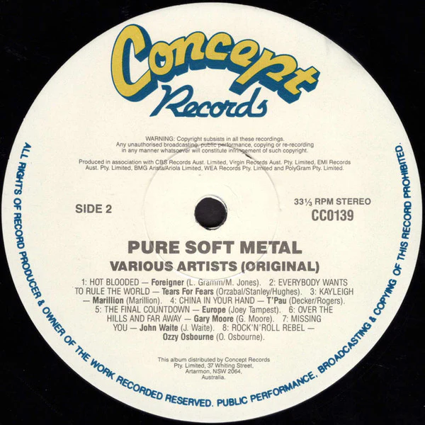 Various – Pure Soft Metal (VG/VG+) – LP, AU 1990 - Image 4