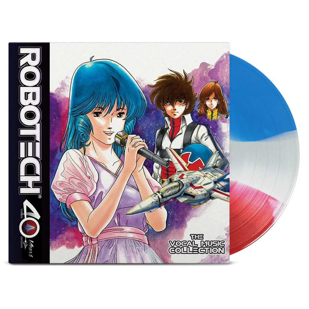 Various – Robotech - The Vocal Music Collection (Tri-Colour Striped Blue, White, Red Vinyl) - Image 3