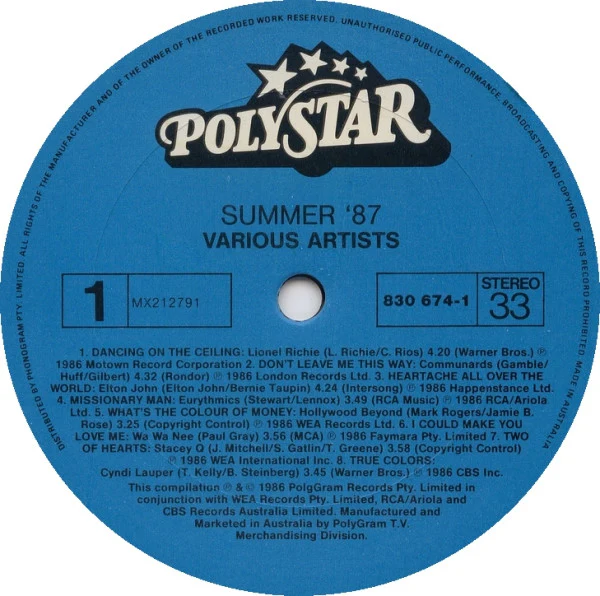 Various – Summer '87 (E/VG+) – LP, AU 1986 - Image 3
