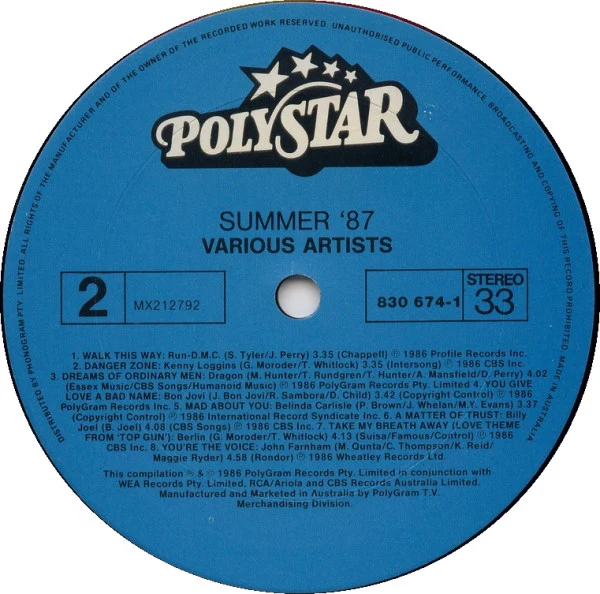 Various – Summer '87 (E/VG+) – LP, AU 1986 - Image 4