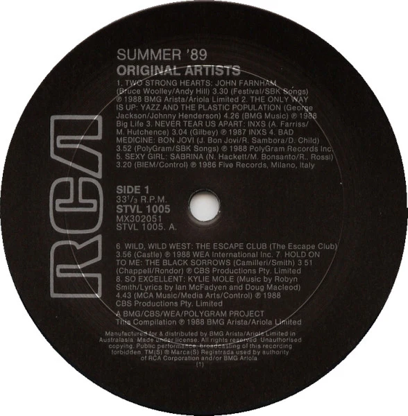 Various – Summer '89 (VG+/VG+) – LP, Australasia 1988 - Image 3