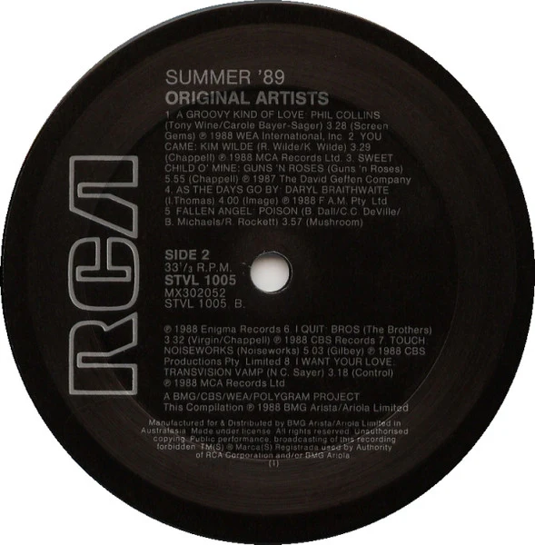 Various – Summer '89 (VG+/VG+) – LP, Australasia 1988 - Image 4
