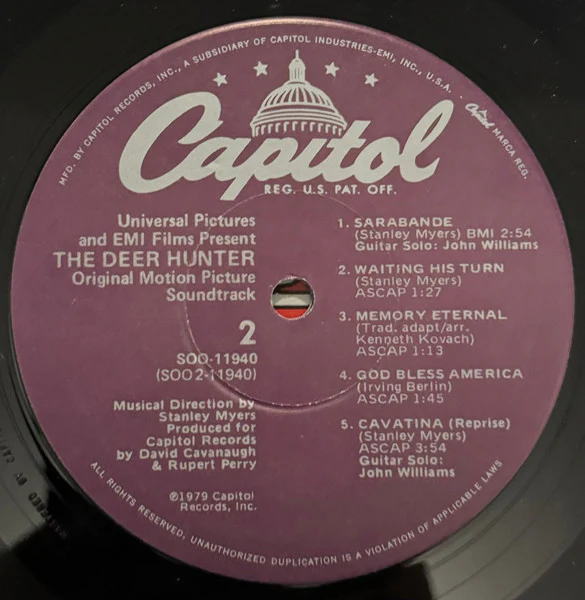 Various – The Deer Hunter (Original Motion Picture Soundtrack) (VG+/VG+) – LP, US 1979 - Image 2