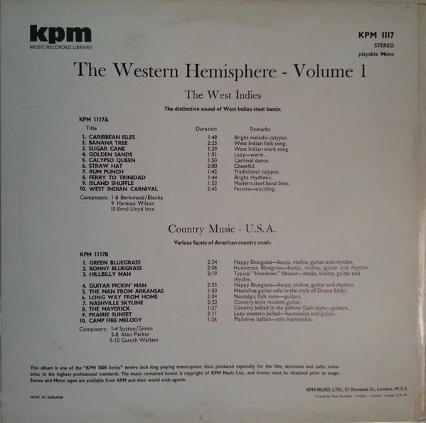 Various – The Western Hemisphere - Volume 1 (VG+/VG+) – LP, UK 1973