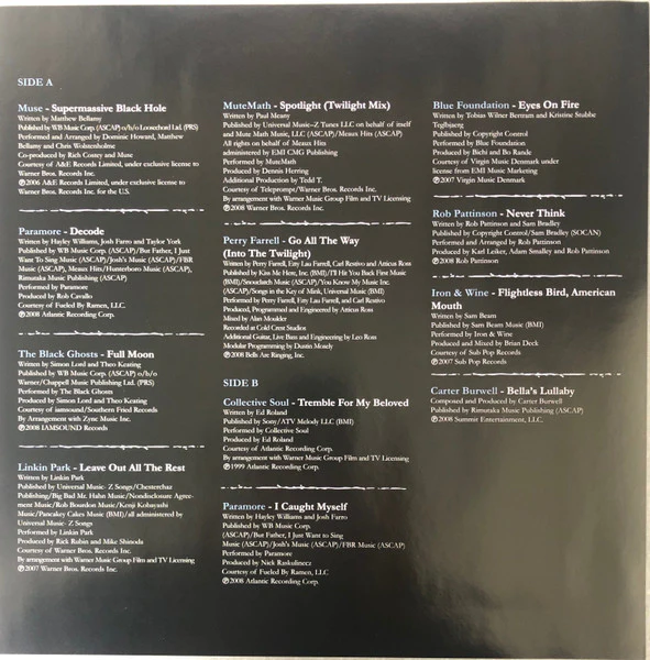 Various – Twilight (Original Motion Picture Soundtrack) (E/E) – LP, US 2008 - Image 6